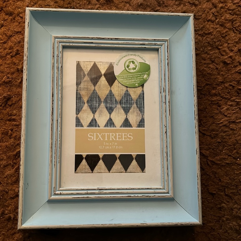 Six trees 5x7 picture frame blue wood distressed finish